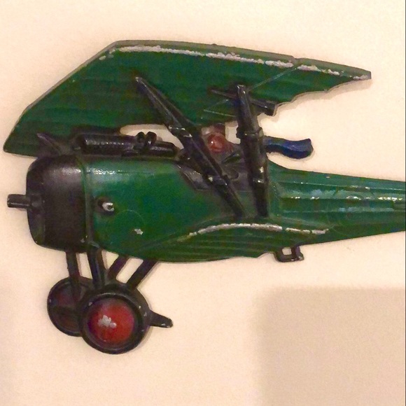 VINTAGE 1970’s Metal Airplane Wall Art Green Biplane with French Flag - Picture 4 of 15